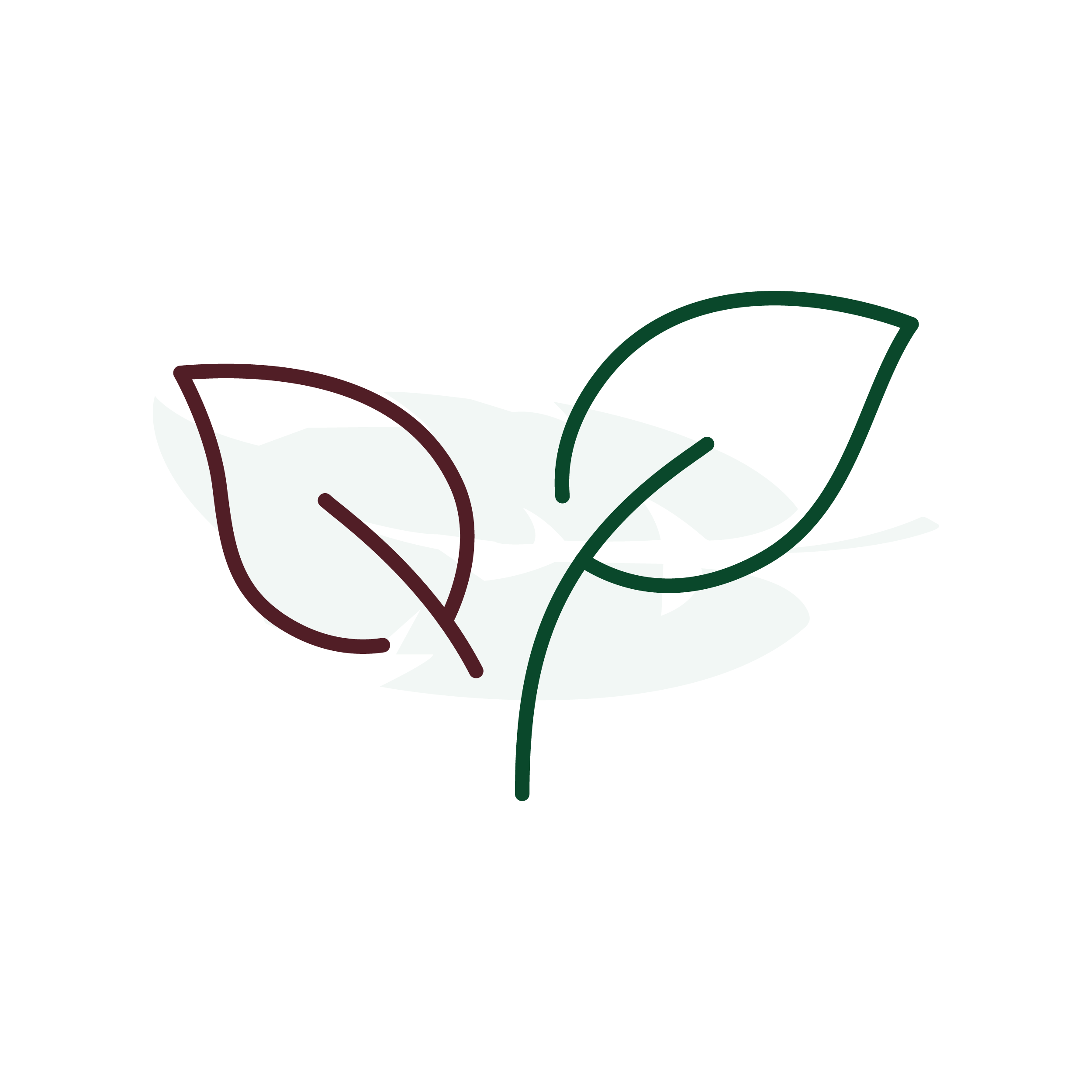 Logo featuring a stylized leaf design using minimal lines. The design emphasizes simplicity and nature, with a focus on green and brown colors.