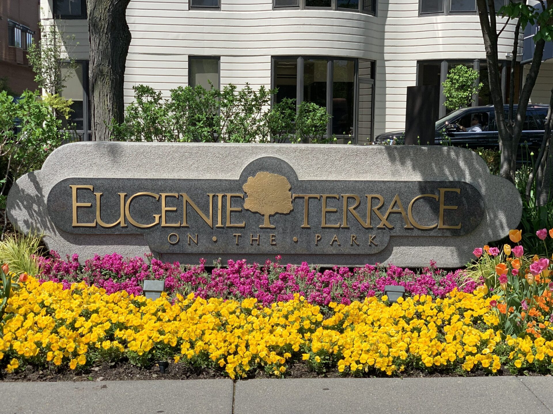 Granite signage reading 